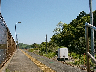 ホームの床面と青空。