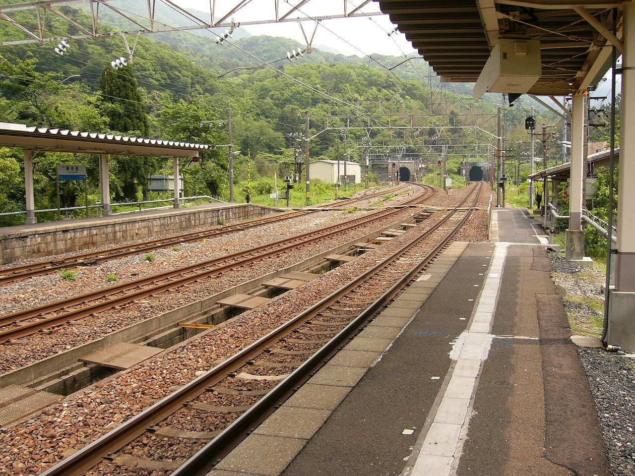 長いホームとずっと向こうにトンネル