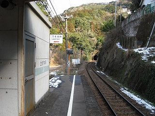 ホーム、線路、擁壁。